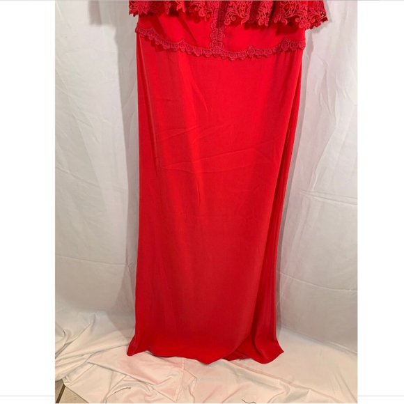 NEW $428 Tadashi Shoji Karlie Off-Shoulder Crepe Gown‎ Red [SZ 10 ] - Picture 6 of 11